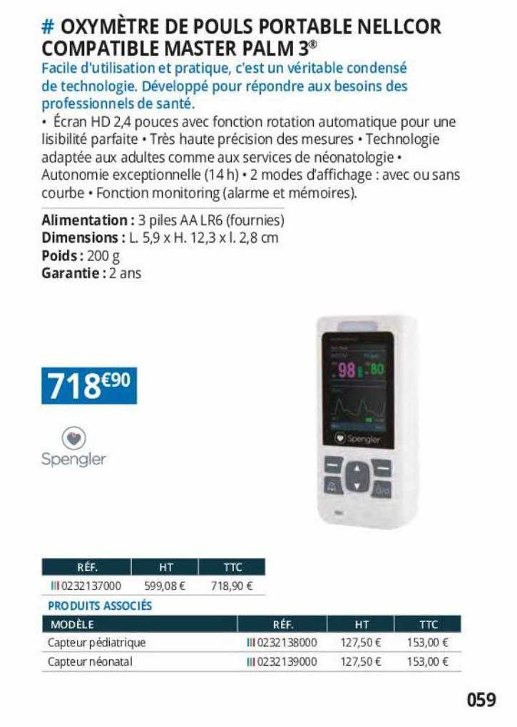 oxymètre de pouls portable nellcor compatible master palm 3 spengler