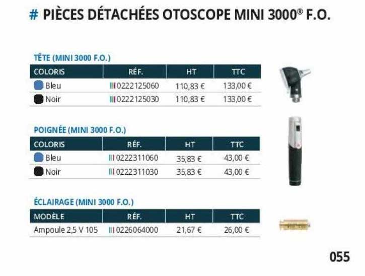 pièces détachées otoscope mini 3000 f.o.