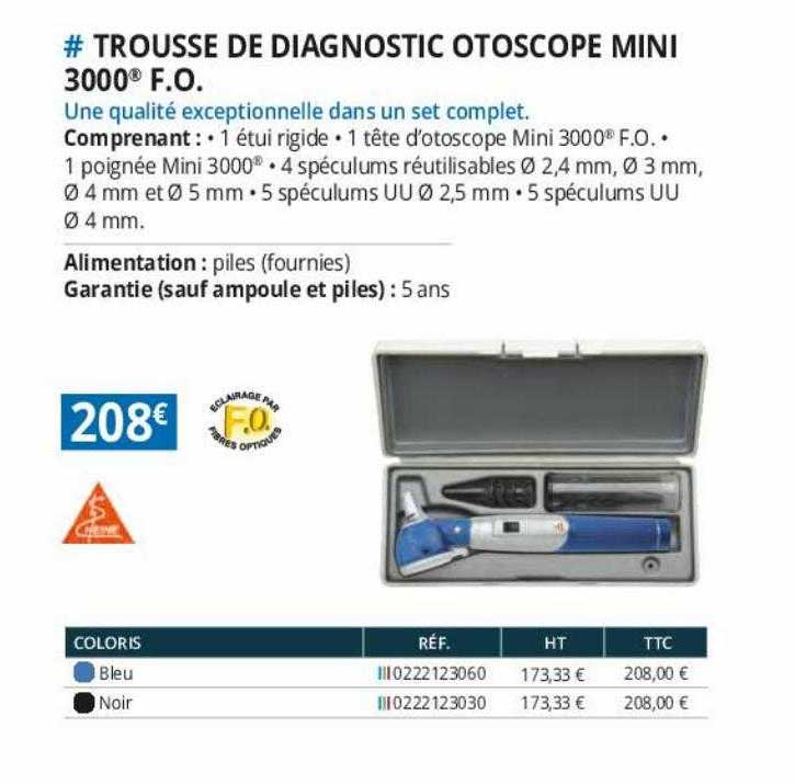 trousse de diagnostic otoscope mini 3000 f.o.