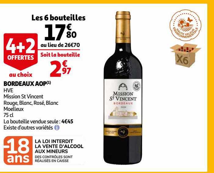 bordeaux aop hve mission st vincent rouge, blanc, rosé, blanc moelleux