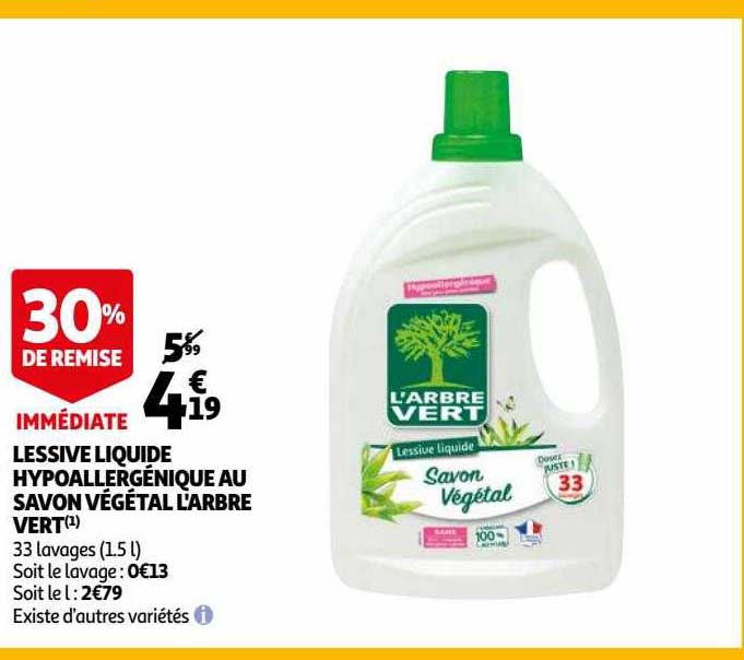 lessive liquide hypoallergénique au savon végétal l'arbre vert
