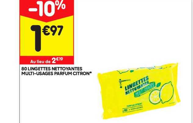 80 lingettes nettoyantes multi-usages parfum citron