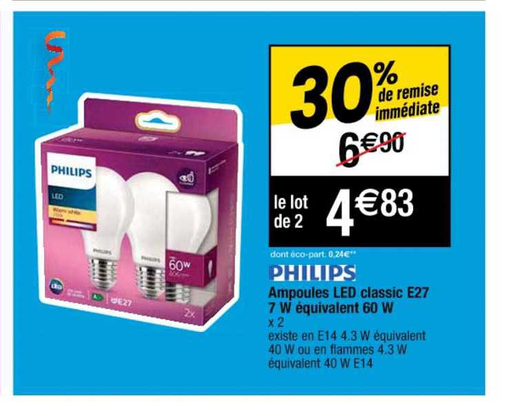 ampoules led classic e27 7w équivalent 60 w philips