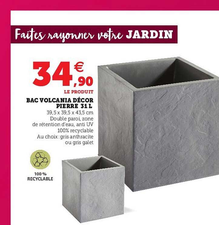 Bac Volcania Décor Pierre 31l