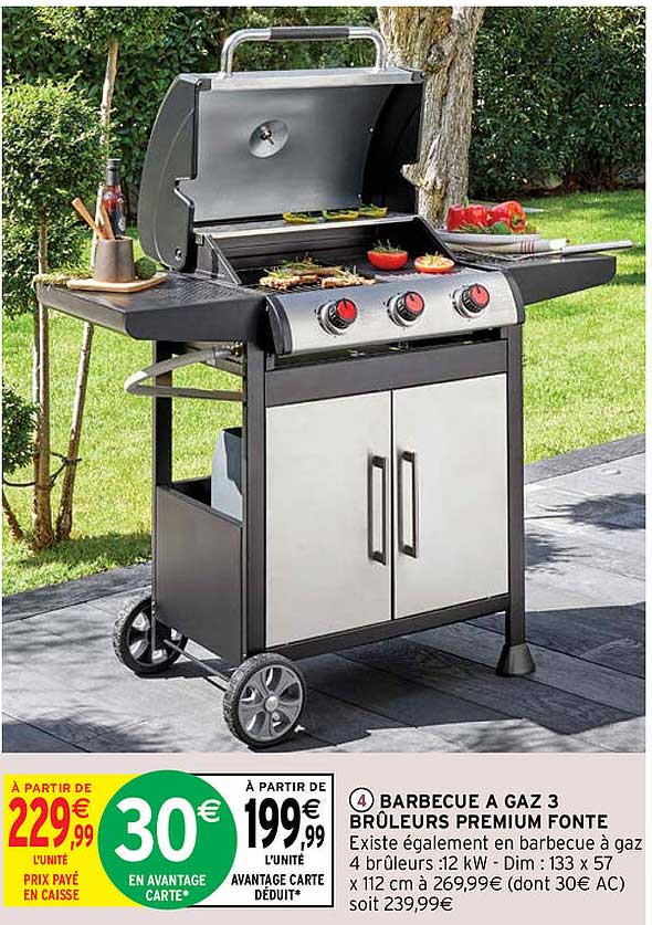 barbecue à gazon 3 brûleurs premium fonte