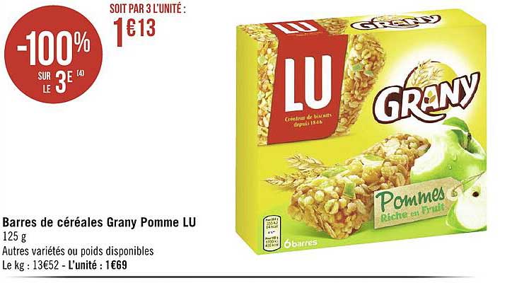 barres de céréales grany pomme lu