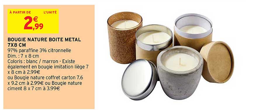 Bougie Nature Boite Metal 7 X 8 Cm