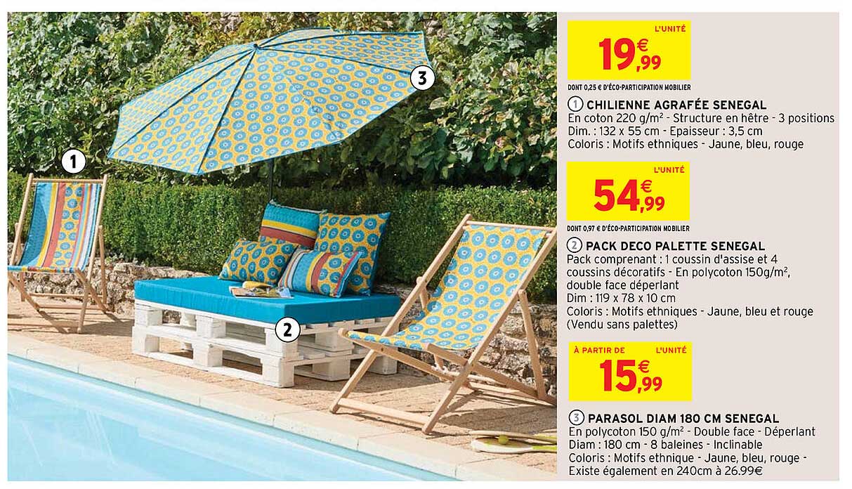 Chilienne Agrafé Sénégal, Pack Déco Palette Sénégal, Parasol Diam 180 Cm Sénégal