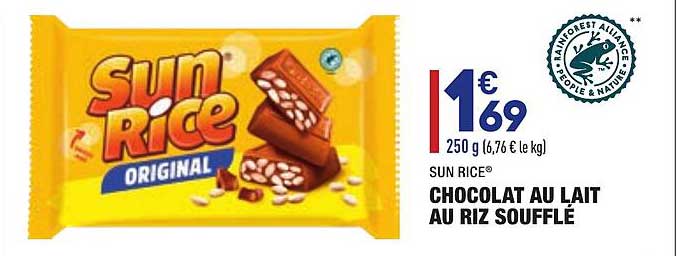 chocolat au lait au riz soufflé sun rice