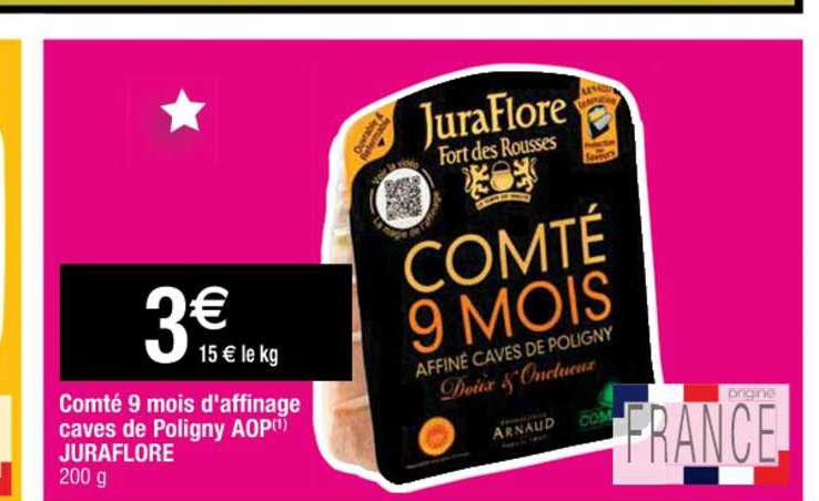 comté 9 mois d'affinage caves de poligny aop juraflore