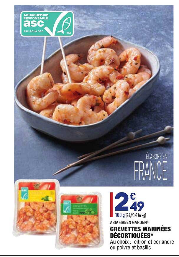crevettes marinées décortiquées asia green garden