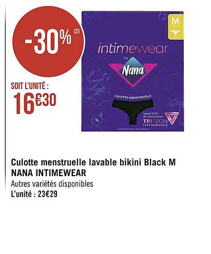 culotte menstruelle lavable bikini black m nana intimewear