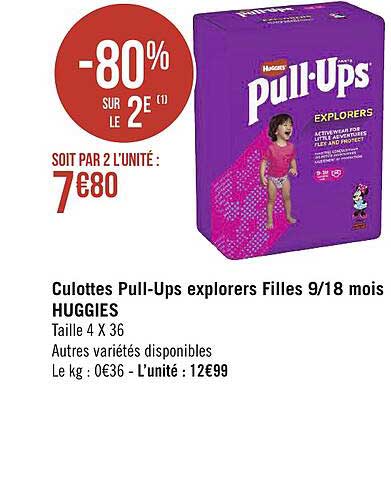 culottes pull-ups explorers filles 9-18 mois huggies