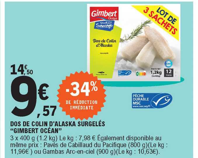 dos de colin d'alaska surgelés "gimbert océan"