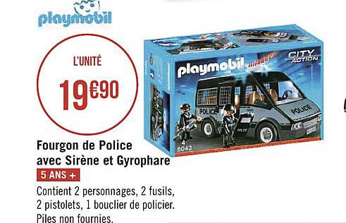 fourgon de police avec sirène et gyrophare playmobil