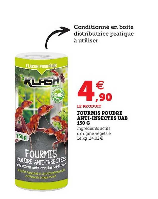 Fourmis Poudre Anti-insectes Uab 150 G Klash