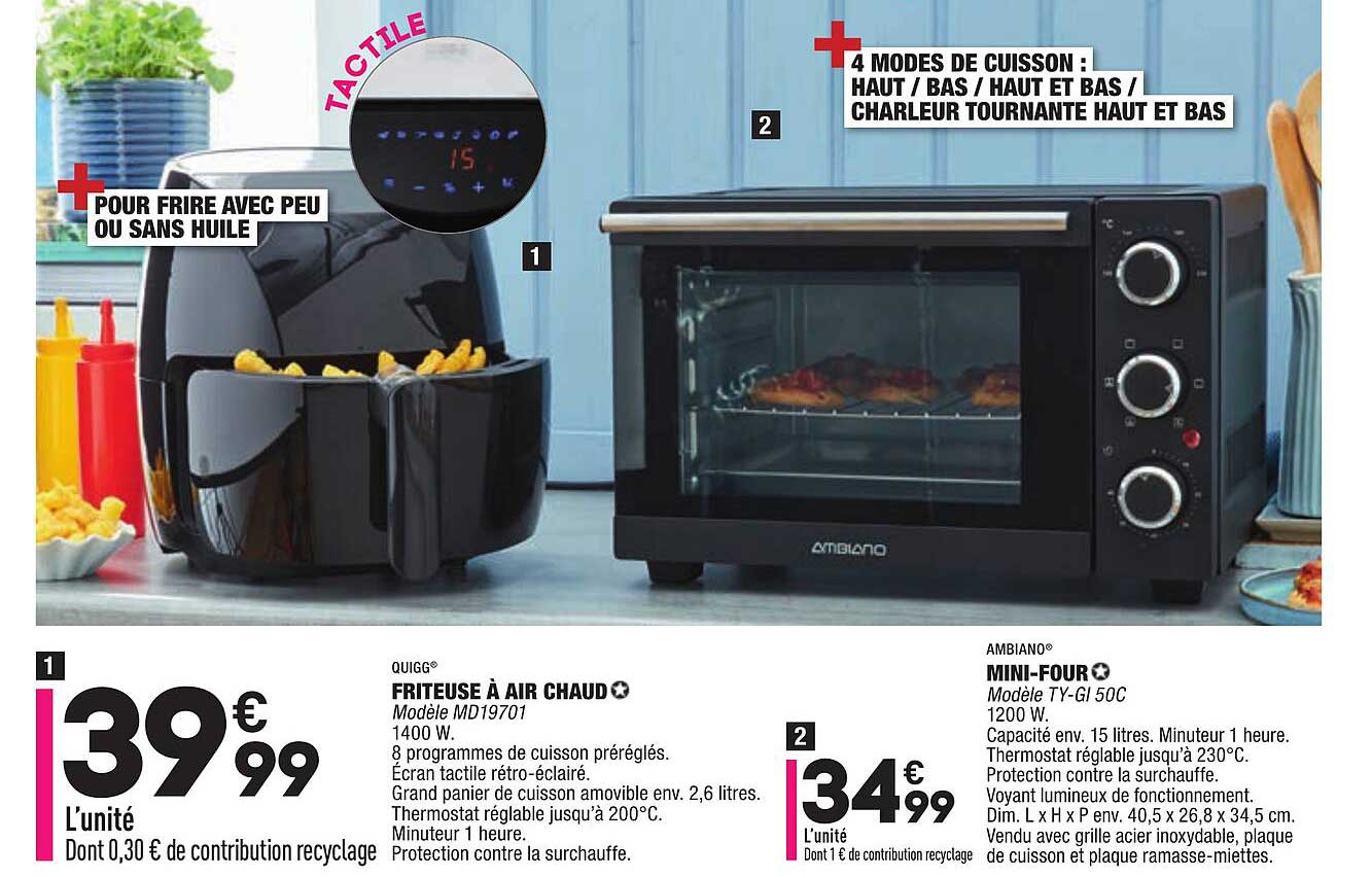 friteuse à air chaud quigg, mini-four ambiano