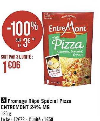 Fromage Râpé Spécial Pizza Entremont 24% Mg