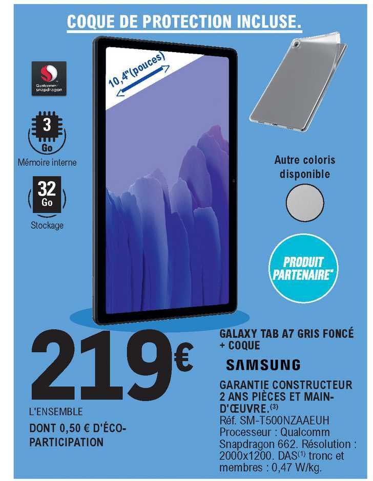 galaxy tab a7 gris foncé + coque samsung