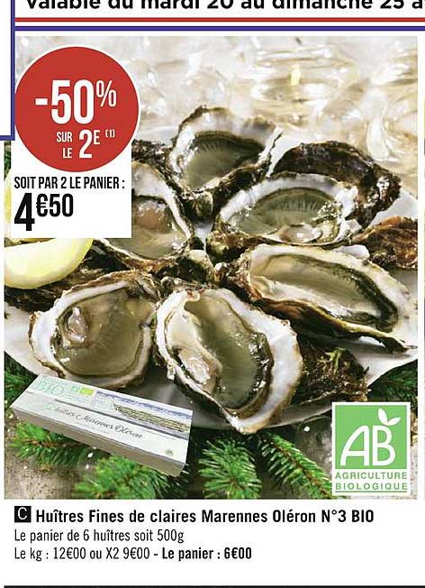 huîtres fines de claires marennes oléron n°3 bio