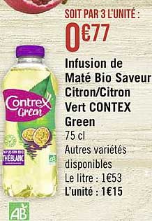 infusion de maté bio saveur citron-citron vert contrex green