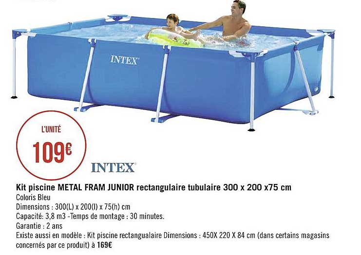 kit piscine metal fram  junior rectangulaire tubulaire 300 x 200 x 75 cm