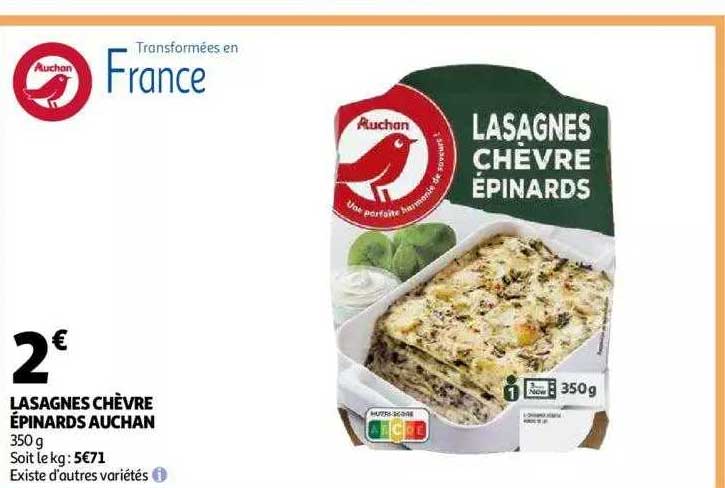 Lasagnes Chèvre épinards Auchan