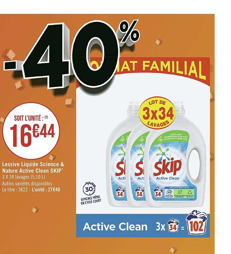 lessive liquide science & nature active clean skip