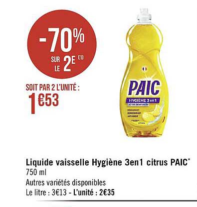 liquide vaisselle hygiène 3 en 1 citrus paic