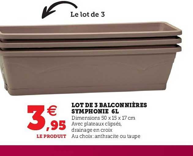 lot de 3 balconnières symphonie 6l