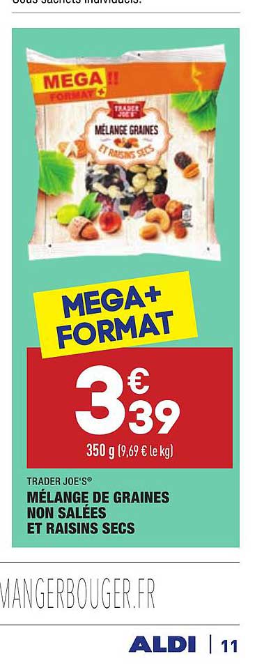 mélange de graines non salées et raisins secs trader joe's