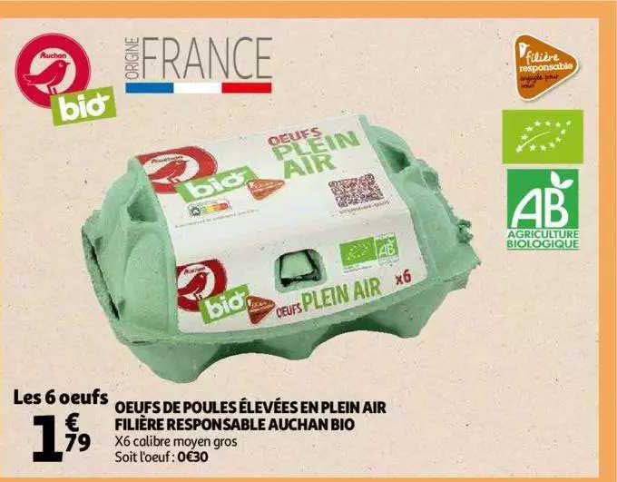 oeufs de poules élevées en plein air filière responsable auchan bio