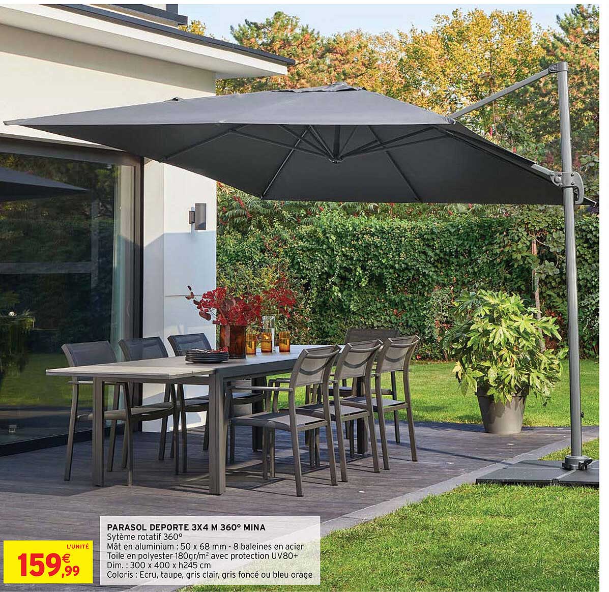 parasol déporté 3 x 4 m 360° mina