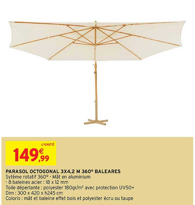 parasol octogonal 3 x 4,2 m 360° baleares
