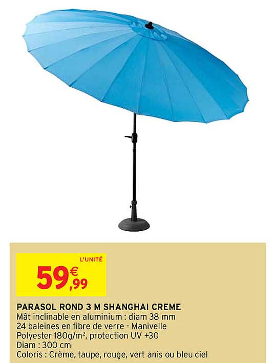 parasol rond 3 m shanghai crème