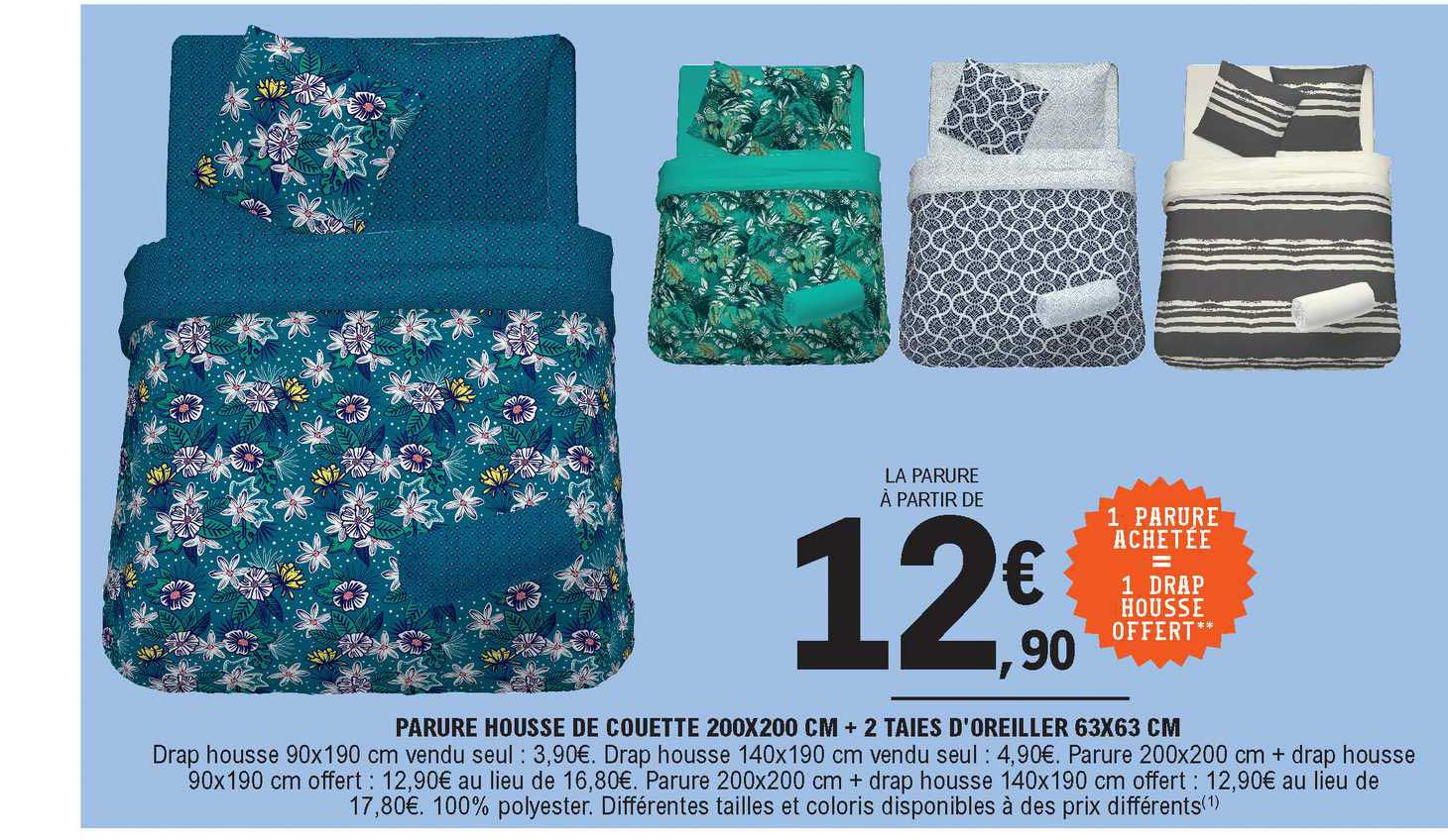 parure housse de couette 200 x 200 cm + 2 taies d'oreiller 63 x 63 cm