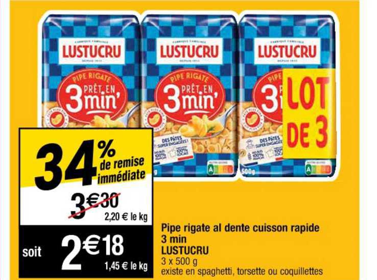 pipe rigate al dente cuisson rapide 3 min lustucru