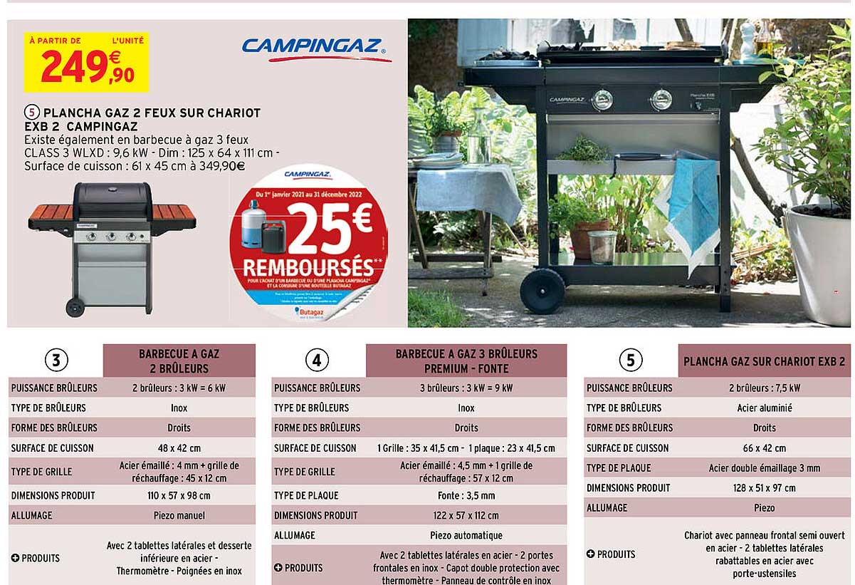 Plancha Gaz 2 Feux Sur Chariot Campingaz