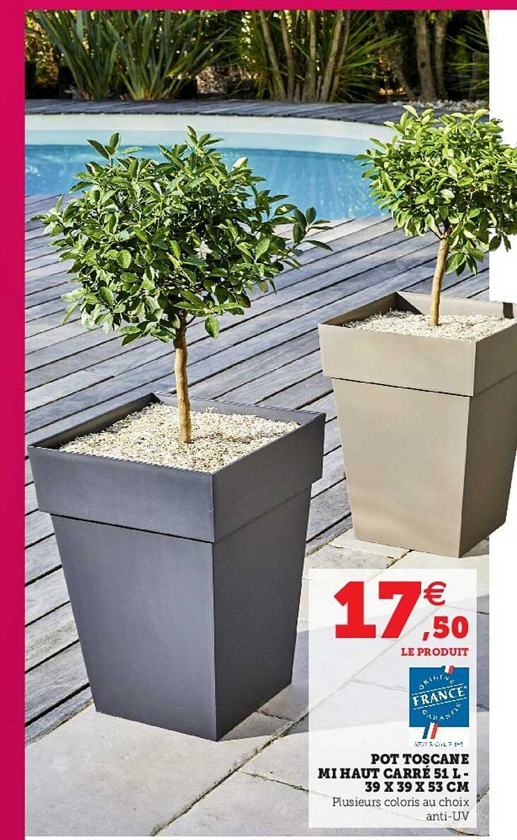 pot toscane mi haut carré 51l - 39 x 39 x 53 cm