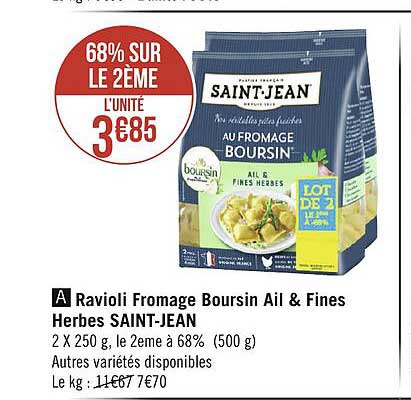 ravioli fromage boursin ail & fines herbes saint-jean
