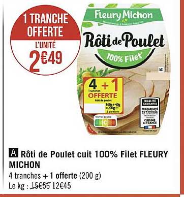 rôti de poulet cuit 100% fleury michon