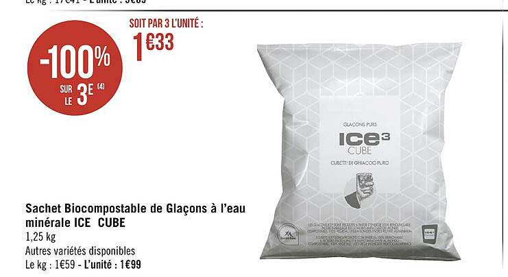 sachet biocompostable de glaçons à l'eau minérale ice cube