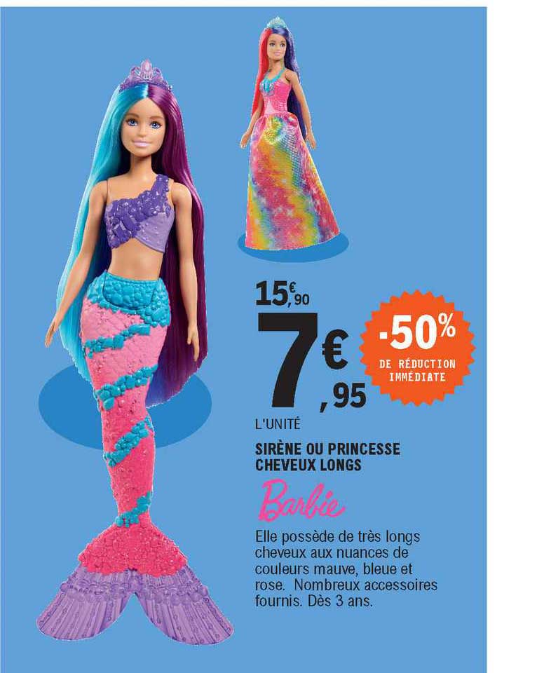 sirène ou princesse cheveux longs barbie
