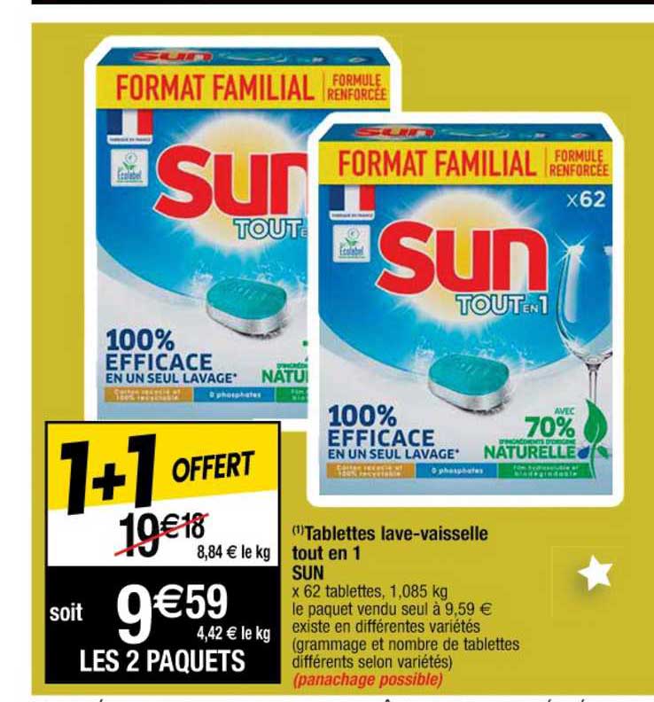 tablettes lave-vaisselle tout en 1 sun