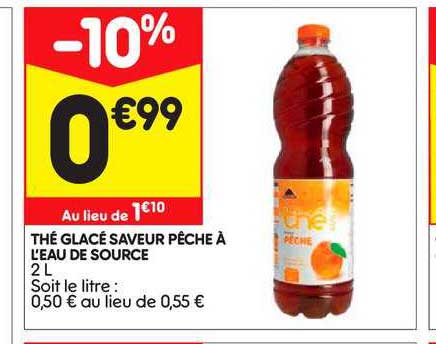 thé glacé saveur pêche à l'eau de source