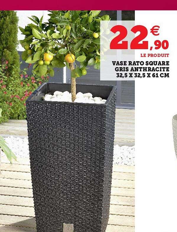 vase rato square gris anthracite 32,5 x 32,5 x 61 cm