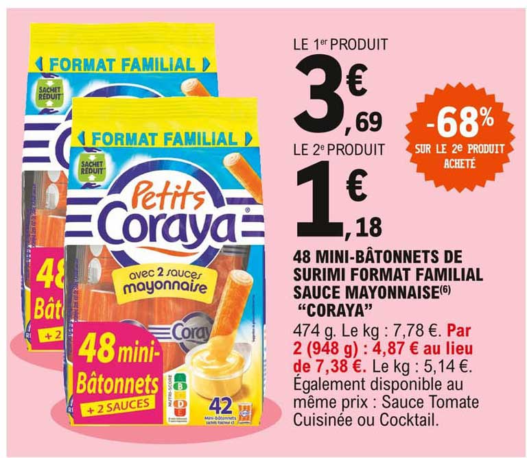 48 mini-bâtonnets de surimi format familial sauce mayonnaise "coraya"