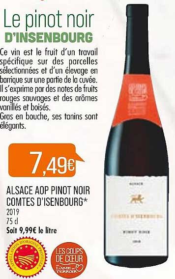 alsace aop pinot noir comtes d'isenbourg 2019