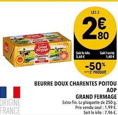 beurre doux charentes poitou aop grand fermage