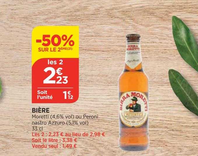 bière moretti ou peroni nastro azzuro